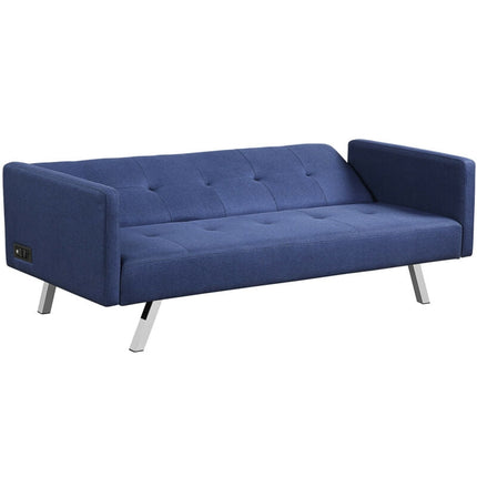 3 Seat Convertible Linen Fabric Futon Sofa with USB and Power Strip