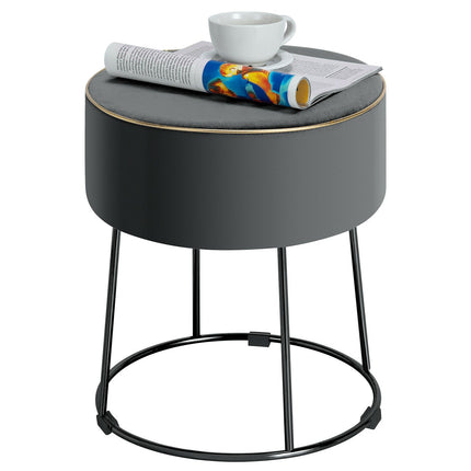 Round Velvet Footrest Stool Ottoman with Non-Slip Foot Pads for Bedside
