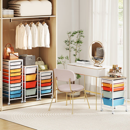 10-Drawer Rolling Storage Cart Mobile Utility Organizer with Wooden Tabletop and Lockable Wheels