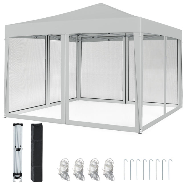 10 FT x 10 FT Pop-Up Canopy Tent Easy Setup Instant Folding Shelter with Mesh Netting-Beige