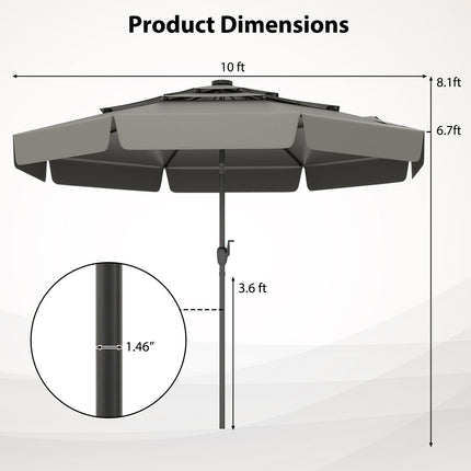 10 Feet Solar Patio Umbrella with 3-Tier Vented Top