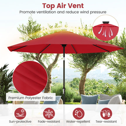 10 Feet Solar Patio Umbrella with 96 Multi-Colored Flowing LED Lights and Tilt Adjustment