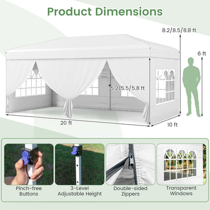 10 X 20 Feet Pop up Canopy Tent Instant Setup with 6 Sidewalls