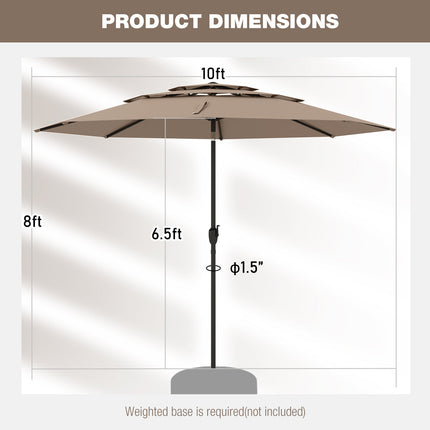 10 ft 3-tier Vented Patio Umbrella with Push Button Tilt-Brown