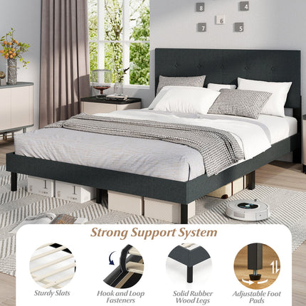 Queen Size Upholstered Bed Frame Linen Platform Bed-Dark Gray