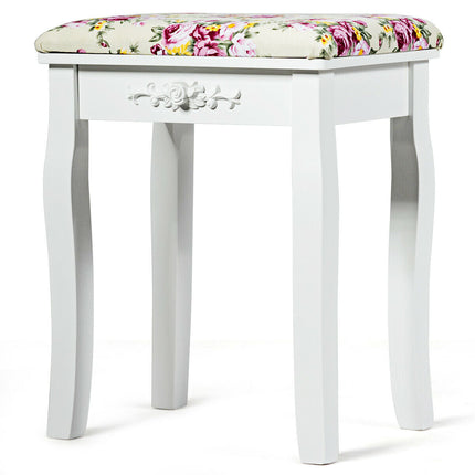 Vanity Wood Dressing Stool Padded Piano Seat with Rose Cushion