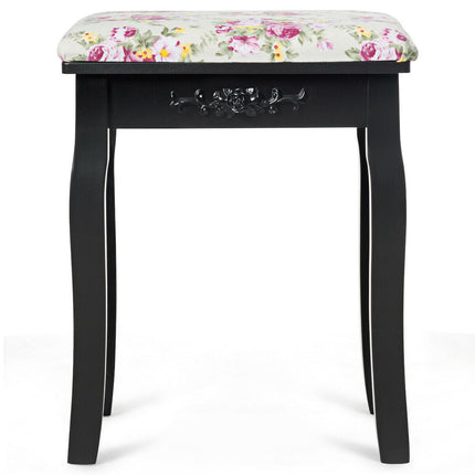 Vanity Wood Dressing Stool Padded Piano Seat with Rose Cushion