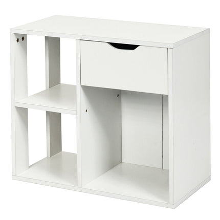 3-Cube Bookcase 2-tier Wooden Storage Shelf with Pull-out Drawer-Brown