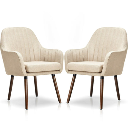Set of 2 Fabric Upholstered Accent Chairs with Wooden Legs