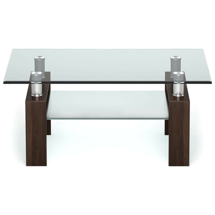 Rectangle Glass Coffee Table with Metal Legs for Living Room