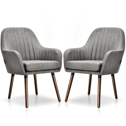 Set of 2 Fabric Upholstered Accent Chairs with Wooden Legs