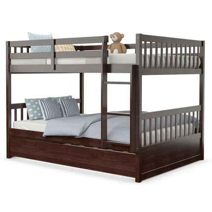 Full over Full Bunk Bed Platform Wood Bed with Ladder