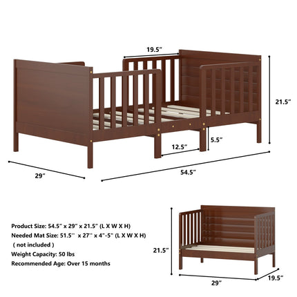 2-in-1 Convertible Kids Wooden Bedroom Furniture with Guardrails