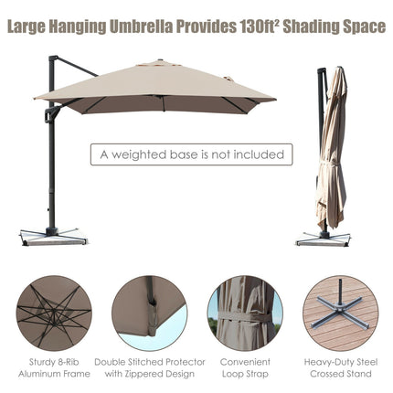 10 x 13 Feet Rectangular Cantilever Umbrella with 360¬∞ Rotation Function-Brown