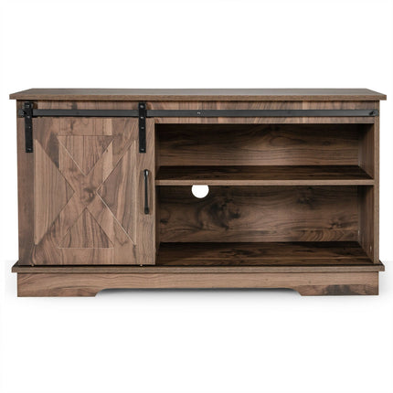 Sliding Barn Door TV Stand with Adjustable Shelf Cabinet-Dark Walnut