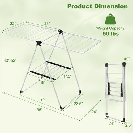 2-Tier Laundry Drying Rack Folding Cloth Rack with Aluminum Frame
