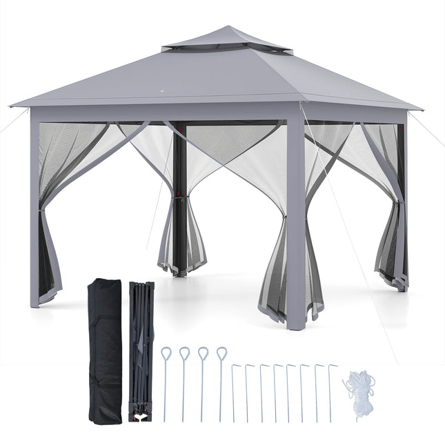 11 x 11 Feet 2-Tier Pop-Up Gazebo Tent Portable Canopy Shelter Carry Bag Mesh