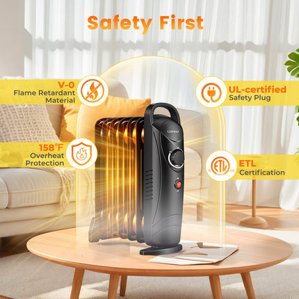 700W Electric Oil Filled Radiator Heater with Adjustable Thermostat