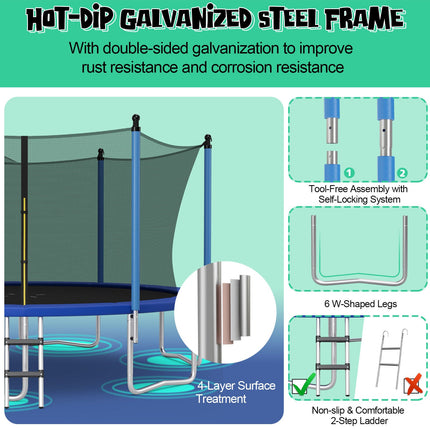 Outdoor Recreational Trampoline with Ladder and Enclosure Net