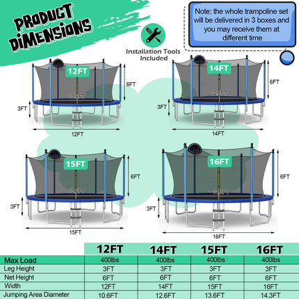 Outdoor Recreational Trampoline with Ladder and Enclosure Net