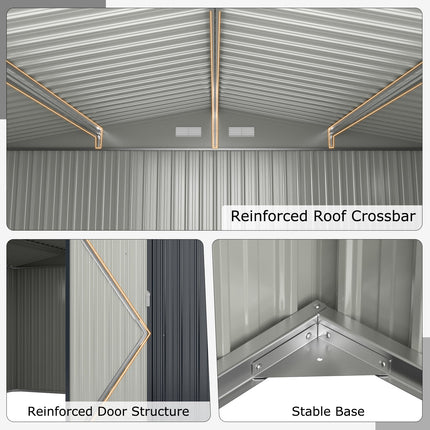 12 x 9.8 Feet Outdoor Storage Shed with Lockable Door and Pitched Roof-Gray