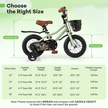14-Inch Kids Bike Adjustable with Training Wheels for 3-5 Years Old