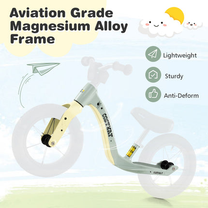 12-Inch Balance Bike with Adjustable Seat and Rotatable Handlebar for Over 36 Months Old