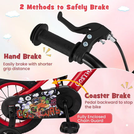 14 Inch Kids Bike Adjustable with Storage Basket and Double Brake for 3-5 Years Old-14 inches