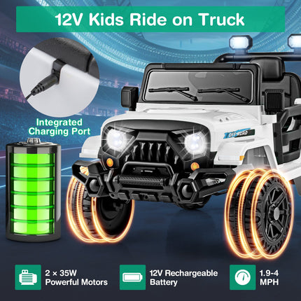12V Kids Ride on Truck Car with Remote Control Threaded Wheels and 3 Speeds