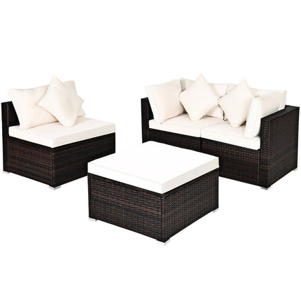 4 Pieces Ottoman Garden Patio Rattan Wicker Furniture Set with Cushion-Gray