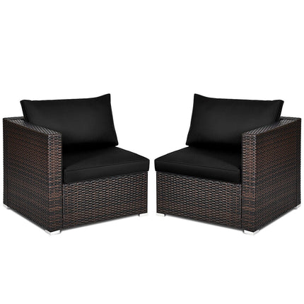 2 Pieces Patio Rattan Sectional Conversation Sofa Set-Beige
