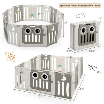 14-Panel Baby Playpen Kids Activity Center Foldable Play Yard with Lock Door