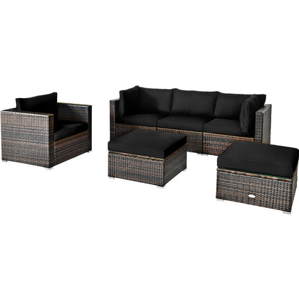 6 Pcs Patio Rattan Furniture Set with Sectional Cushion