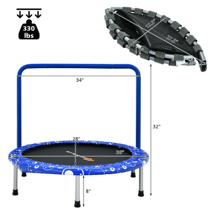 36 Inch Kids Trampoline Mini Rebounder with Full Covered Handrail
