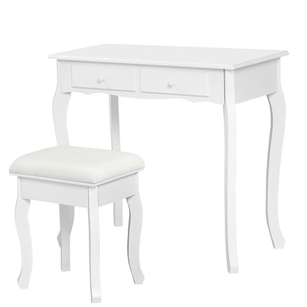 4 Drawers Wood Mirrored Vanity Dressing Table with Stool