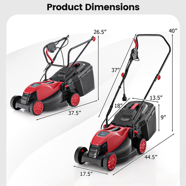 12-AMP 13.5 Inch Adjustable Electric Corded Lawn Mower with Collection Box