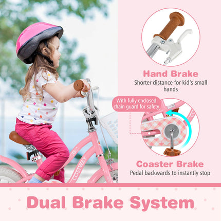 14 Inch Kids Bike with Training Wheels and Basket for Boys Girls 3-5 Years Old-14 inches
