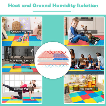 12 Pieces Puzzle Interlocking Flooring Mat with Anti-slip and Waterproof Surface