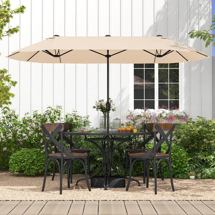 13FT Double-sided Patio Twin Table Umbrella with Crank Handle-Tan