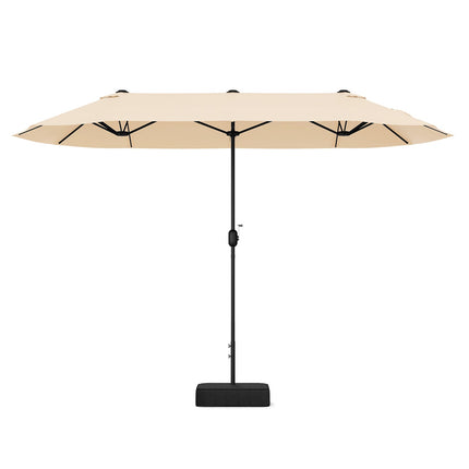 13FT Double-sided Patio Twin Table Umbrella with Crank Handle-Tan