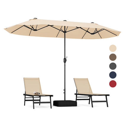 13FT Double-sided Patio Twin Table Umbrella with Crank Handle-Tan