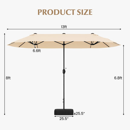 13FT Double-sided Patio Twin Table Umbrella with Crank Handle-Tan