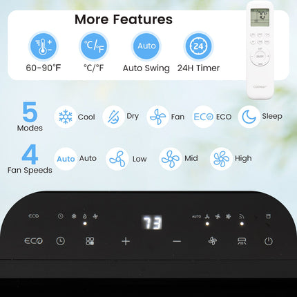 14000 BTU Inverter Portable Air Conditioner 3 in 1 Wifi Enabled AC Unit-White