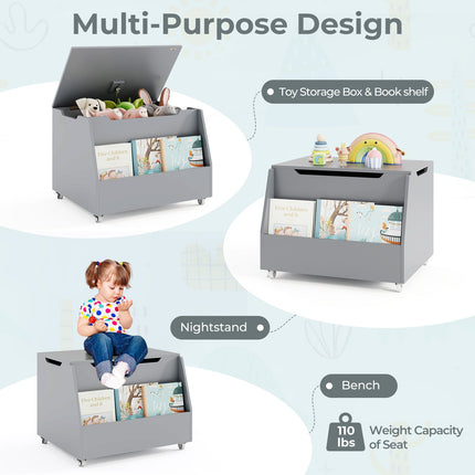 Wooden Mobile Toy Storage Organizer with Bookshelf and Lockable Wheels