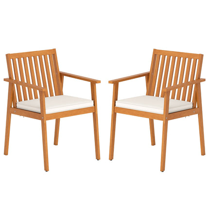 2 Pieces Patio Dining Chairs Outdoor Acacia Wood Chairs with Removable Padded Cushion