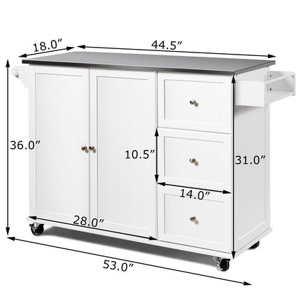 Kitchen Island 2-Door Storage Cabinet with Drawers and Stainless Steel Top