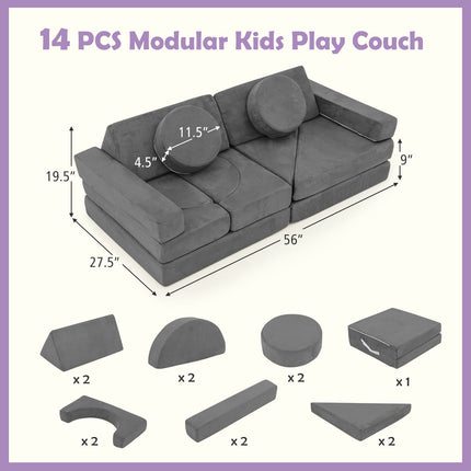 14 PCS Modular Kids Play Couch for Playroom and Bedroom