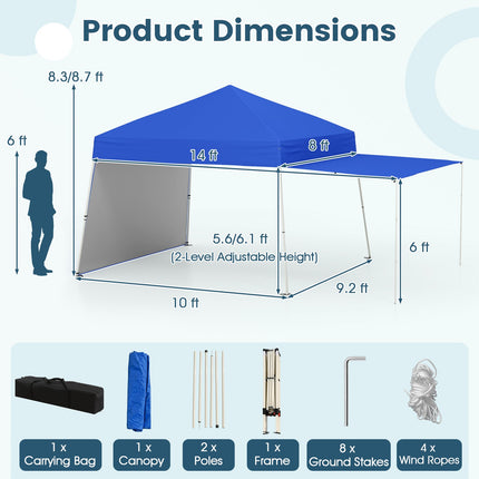 14 x 9.2 Feet Pop up Canopy Tent with 2 Convertible Sidewalls to Awning and Stakes