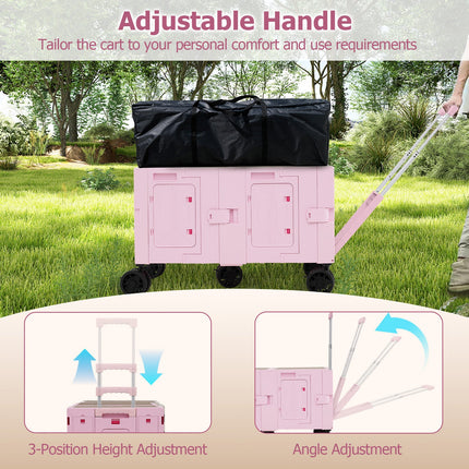 Large Foldable Utility Cart with 2-Tier Storage Crates and Telescoping Handle