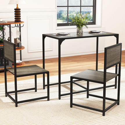 3 Pcs Dining Set Compact Table and 2 Chair with Metal Frame for for Small Space